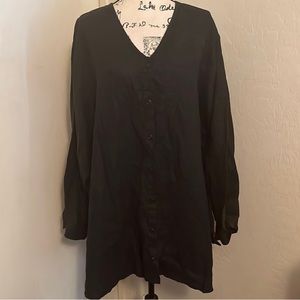 Flax, black linen, button closure top, 3G, 3X